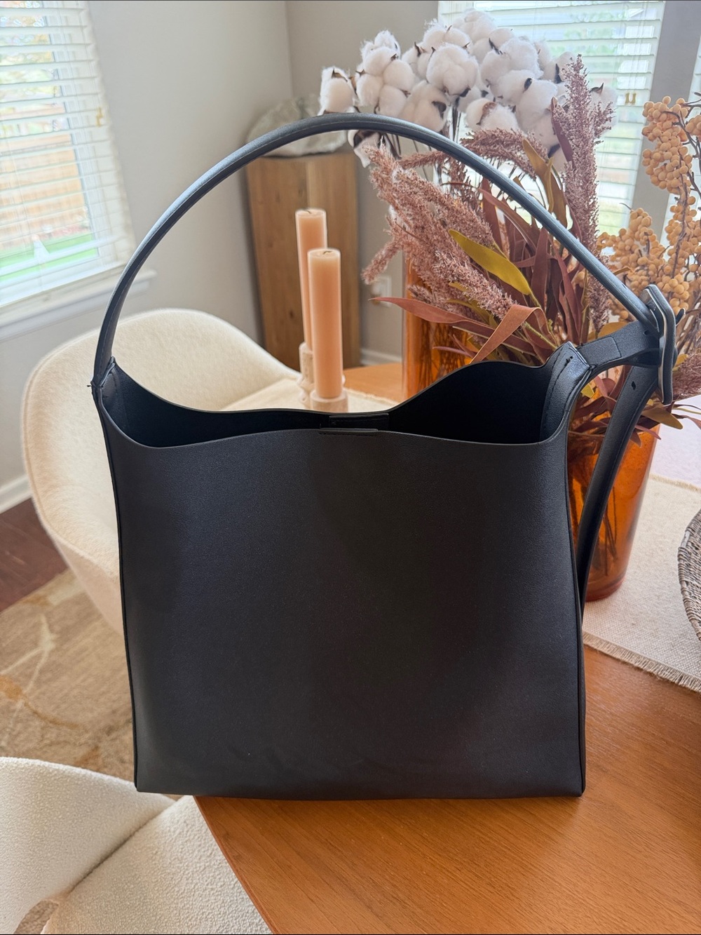 Mango Black Structured Leather Tote Bag - Women's Shoulder Bag - Like New!